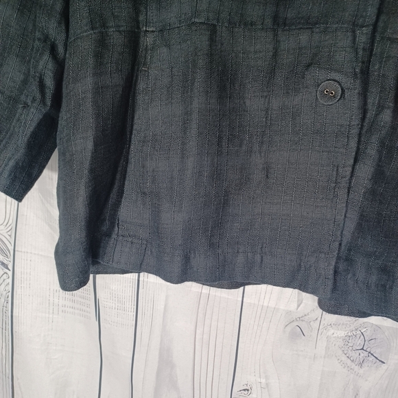 Eileen Fisher 3/4 Sleeve Black Striped Plaid 100% Linen Button-Up Blazer - Picture 5 of 14